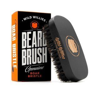 Natural Boar Bristles Beard Brush by Wild Willies -Small Travel Size Wood Handle